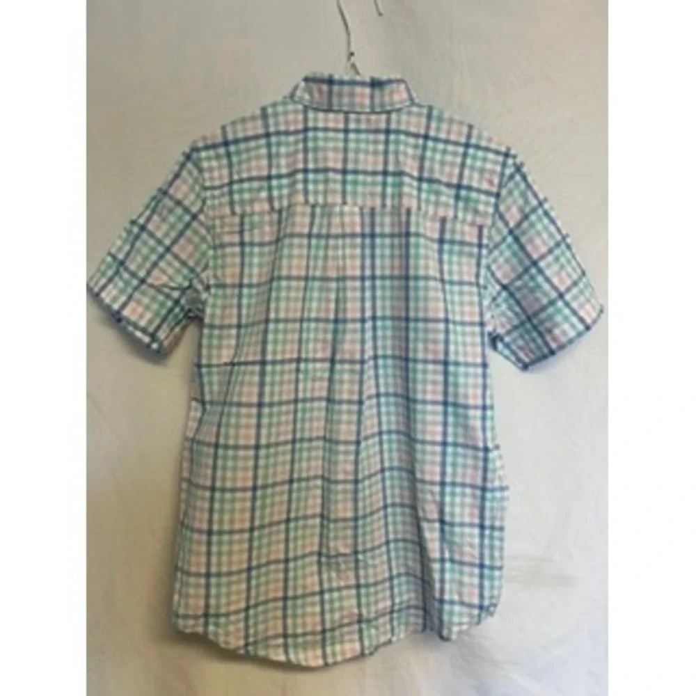 The Children's Place Short‎ Sleeve Rainbow Gingham Poplin Button Up Boys 14